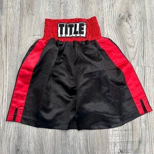Title Boxing Youth Muay Thai Shorts Red Black Satin Kickboxing Trunks Size YM